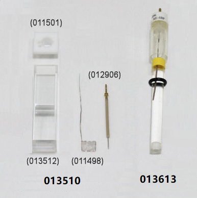  图3 SEC-C 石英玻璃薄层光谱电化学池套件和参比电极 